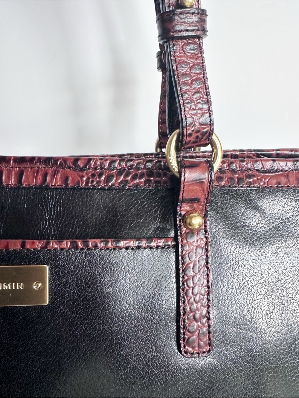 Brahmin Medium Arno Tote - Tuscan Black Leather with Brown Croc Trim | NWT - Picture 7 of 12